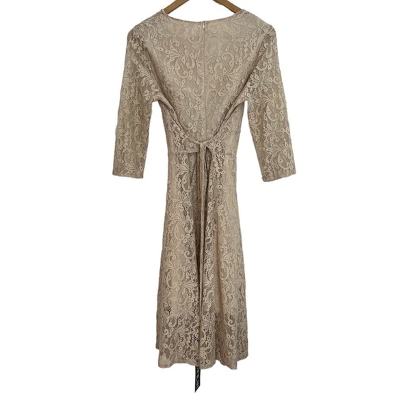 NEW ECRU Size 10 or 12. Lace Midi long sleeve v-neck special occasion Dress NWT - Picture 8 of 12